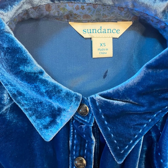 Sundance Blue Western Snap Velvet Shirt XS - Picture 9 of 11